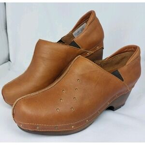 Sergio Tomani Womens Clogs Wooden Sole Tan Leather Size 36 (5.5 - 6) 3" Wide
